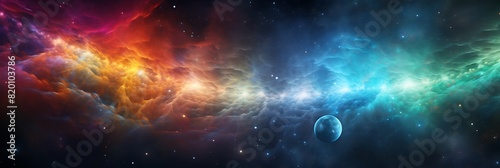 Background graphics with a cosmic palette.
