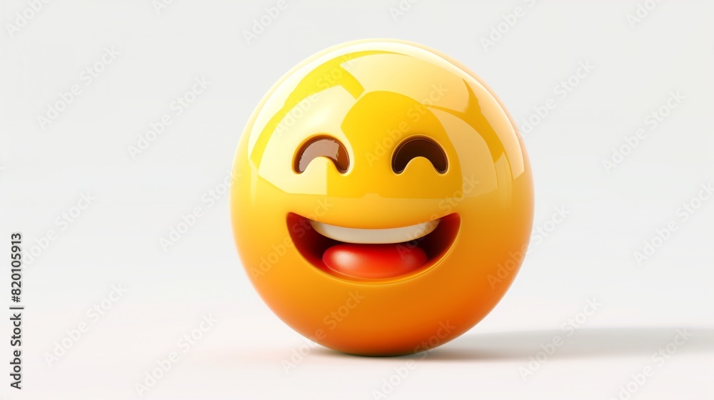 Orange ball with smiley face emoji on white background Orange ball with smiley face emoji on white background