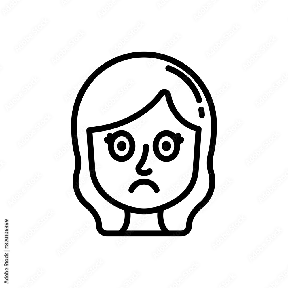 Frowning face line icon. Girl emoji icon. Girl expression icon isolated on white background. Transparent background, minimalist symbol. Vector images