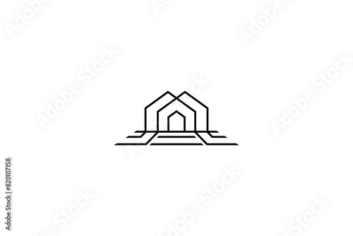 House logo with a large yard in a minimalist line design concept