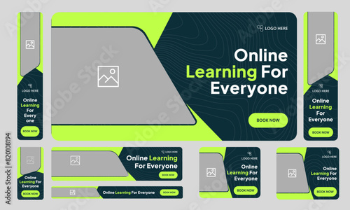 Modern web set banner design, online learning platform courses banner, web bundle banner design for social media post, editable vector eps 10 file format