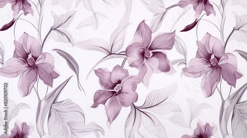 seamless pattern, Orchid, Watercolor, white background © EmPics