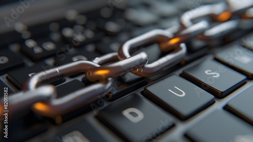 Chain on keyboard symbolizing internet security photo