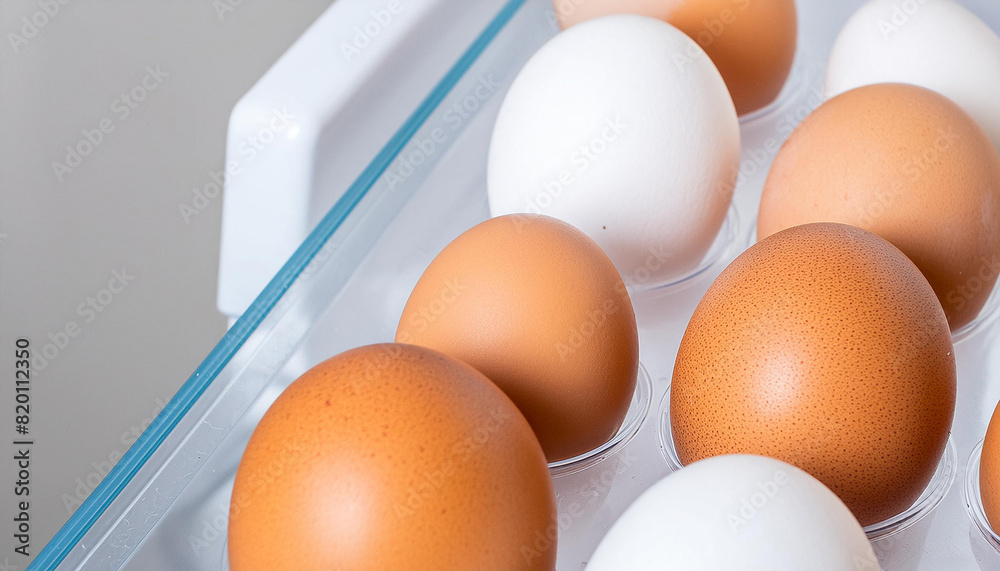 Brown and white eggs in an egg box Brown and white eggs in an egg box