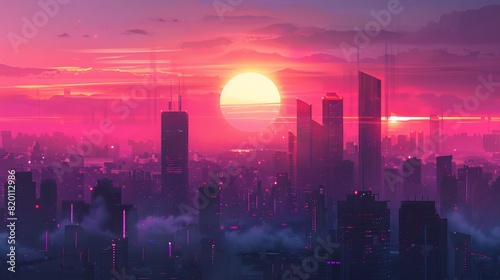 A beautiful sunset over a city