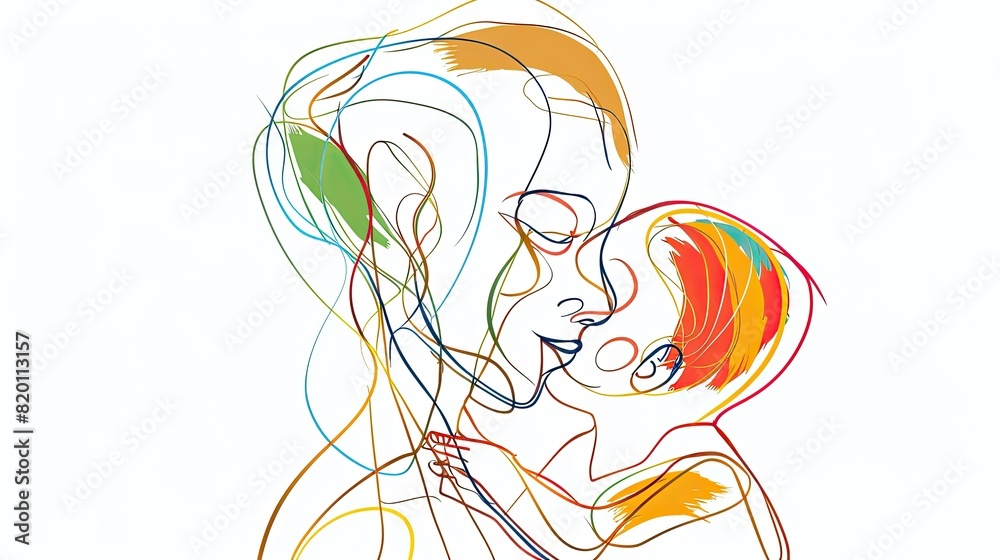 Vibrant abstract illustration depicting the intimate moment between a mother and her baby, surrounded by colorful, flowing lines.. Vibrant abstract illustration depicting the intimate moment between a mother and her baby, surrounded by colorful, flowing lines..