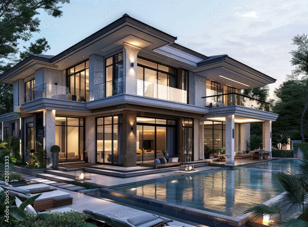 Fototapeta premium Modern Villa with Swimming Pool and Garden