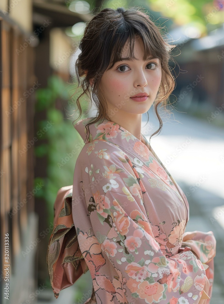 Kimono-Clad Woman in Traditional Japanese Setting Kimono-Clad Woman in Traditional Japanese Setting