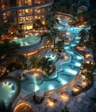 Aerial View of Luxurious Hotel Swimming Pool