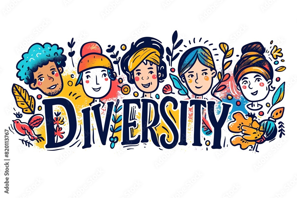 Inclusive design for diversity wordmark with vector stickers and flags Inclusive design for diversity wordmark with vector stickers and flags