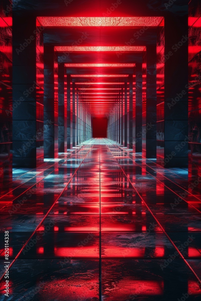 Red Futuristic Sci-Fi Corridor