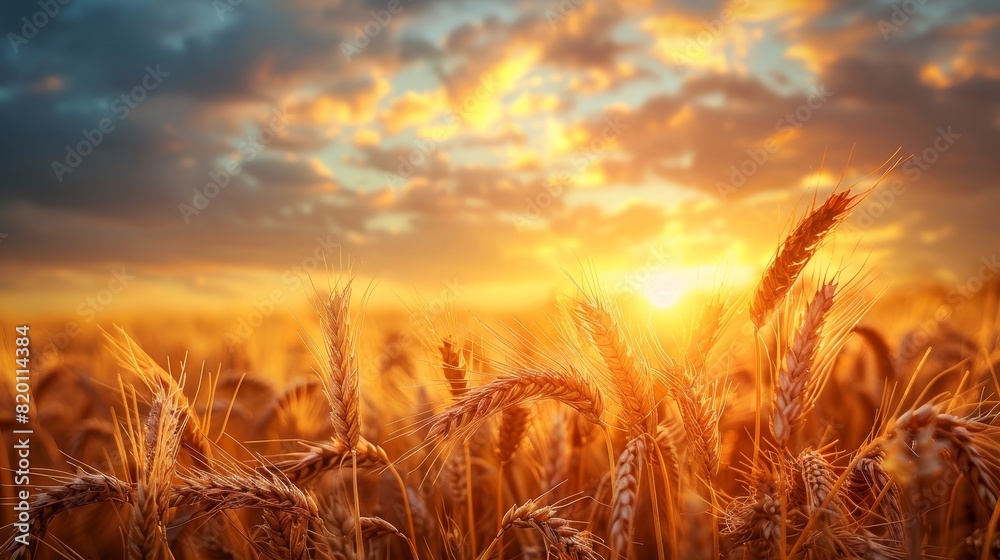 Serene Sunset View of Golden Wheat Field Background