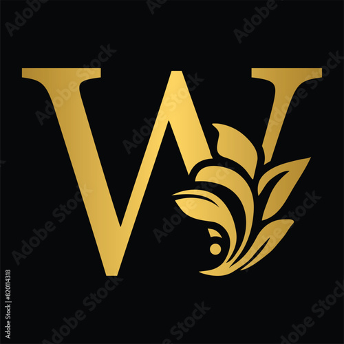 letter W flower letters. Vintage ornament initial Alphabet. Logo vector