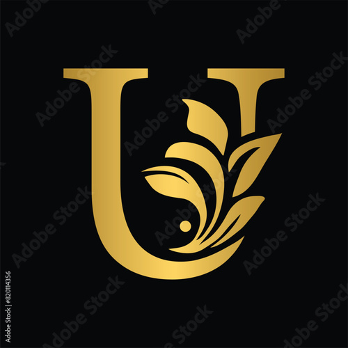 letter U flower letters. Vintage ornament initial Alphabet. Logo vector