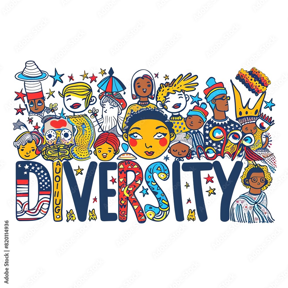Fototapeta premium Diversity vector stickers with american flags and cultural patterns