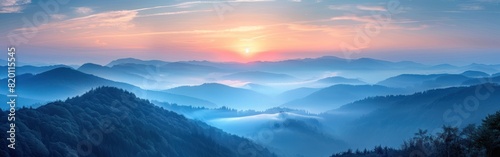 Foggy Sunset Panorama of Black Forest Landscape - Stunning Background Banner
