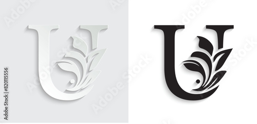 letter U flower letters. Vintage ornament initial Alphabet. Logo vector