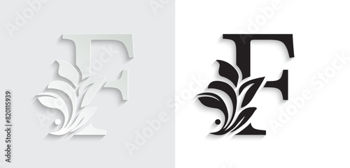 letter F flower letters. Vintage ornament initial Alphabet. Logo vector