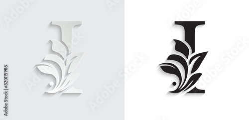 letter I flower letters. Vintage ornament initial Alphabet. Logo vector