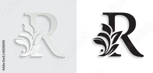 letter R flower letters. Vintage ornament initial Alphabet. Logo vector