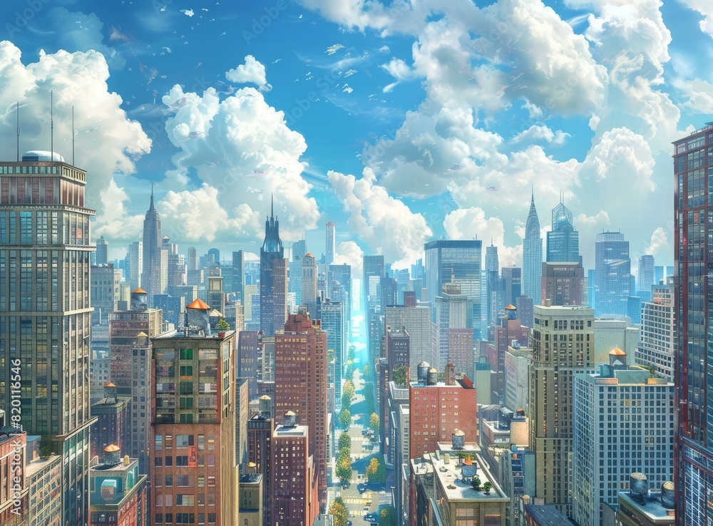 Fototapeta premium A beautiful cityscape with many skyscrapers and a blue sky