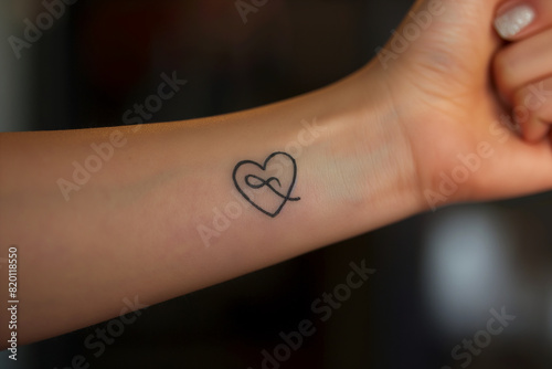 A heart outline with an infinity symbol on the wrist.