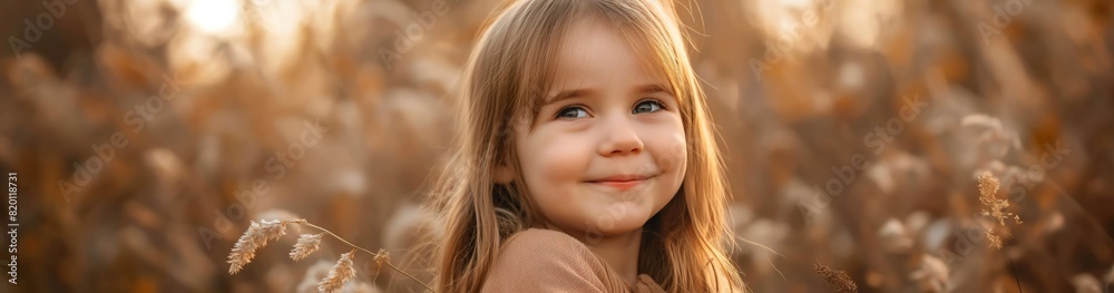 A mesmerizing photograph captures a delightful girl in a glorious sunset field, radiating warmth with her cheerful smile, symbolizing innocence and joy in youth and natures beauty A mesmerizing photograph captures a delightful girl in a glorious sunset field, radiating warmth with her cheerful smile, symbolizing innocence and joy in youth and natures beauty