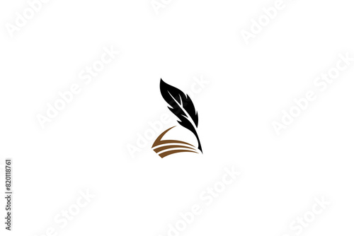 author feather logo with book combination flat vector design style