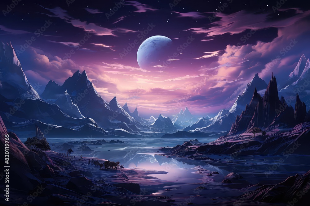Arctic Ice Field under aurora borealis flat design front view magical night theme 3D render Monochromatic Color Scheme Arctic Ice Field under aurora borealis flat design front view magical night theme 3D render Monochromatic Color Scheme
