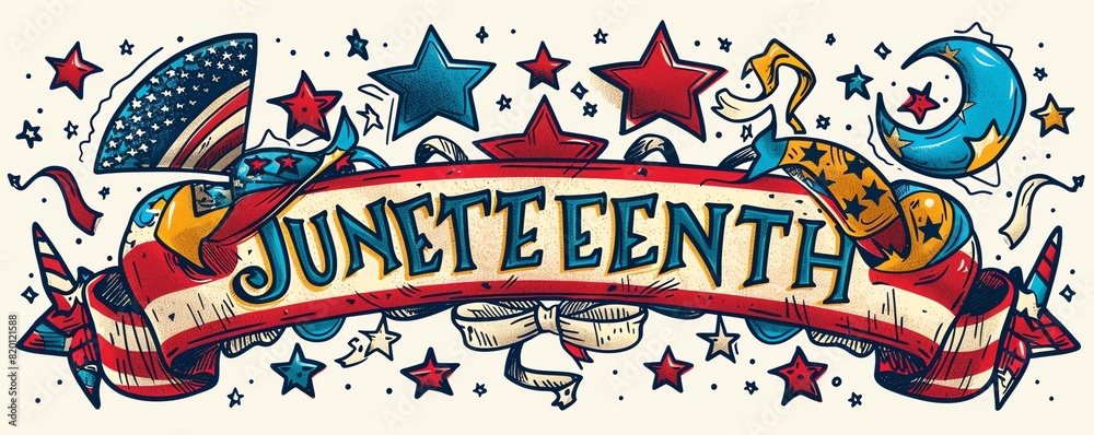 Freedom vector stickers with us flag elements for juneteenth