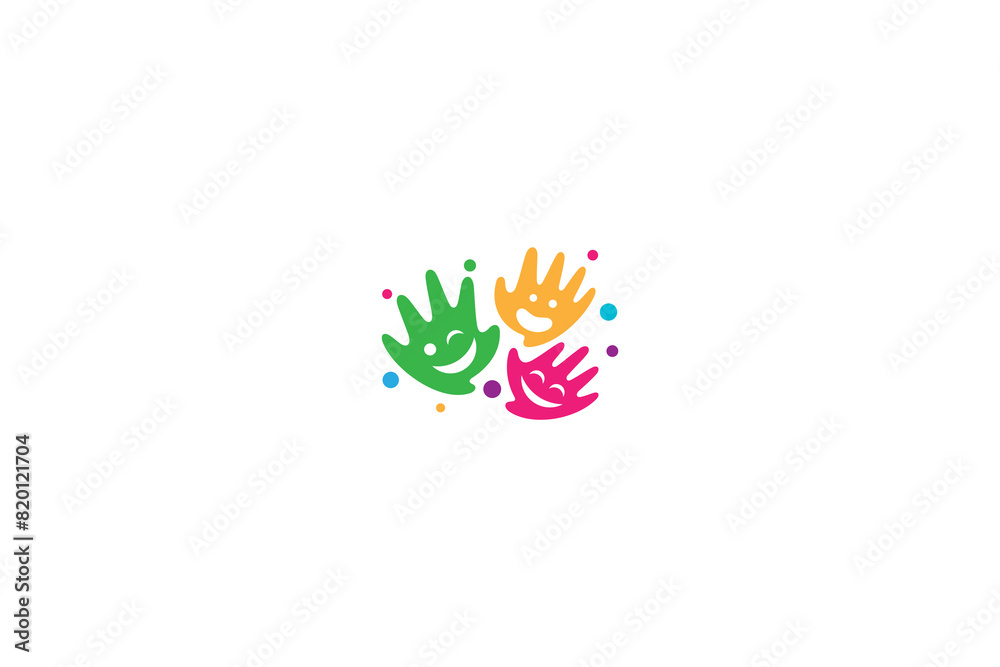 Obraz premium child hand care logo with cheerful expression in colorful flat design style