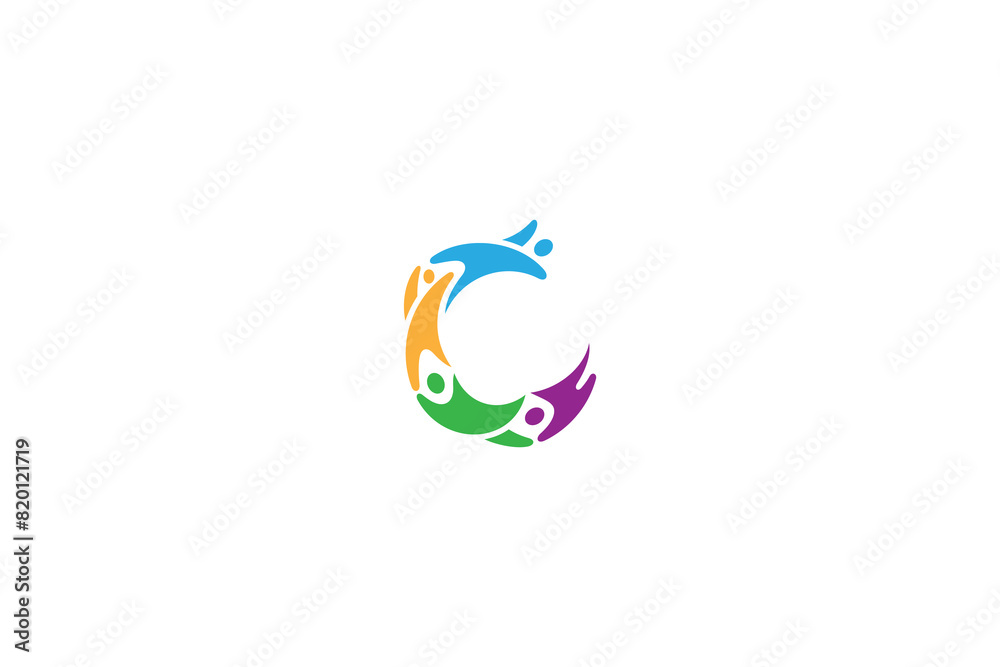 letter C logo with cheerful kids in colorful flat vector design style letter C logo with cheerful kids in colorful flat vector design style