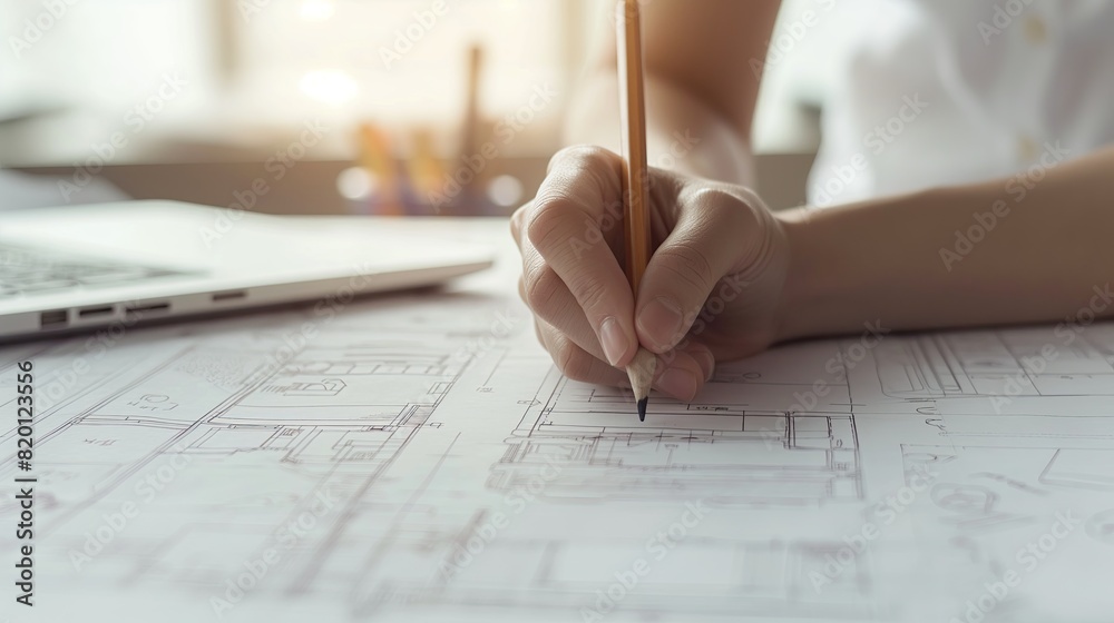 Close-up of a focused artist sketching detailed designs with a pencil on large sheets of paper in a creative workspace... Close-up of a focused artist sketching detailed designs with a pencil on large sheets of paper in a creative workspace...