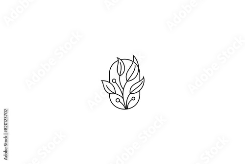 Nature flower leaf logo icon design template in oval frame with line art design style