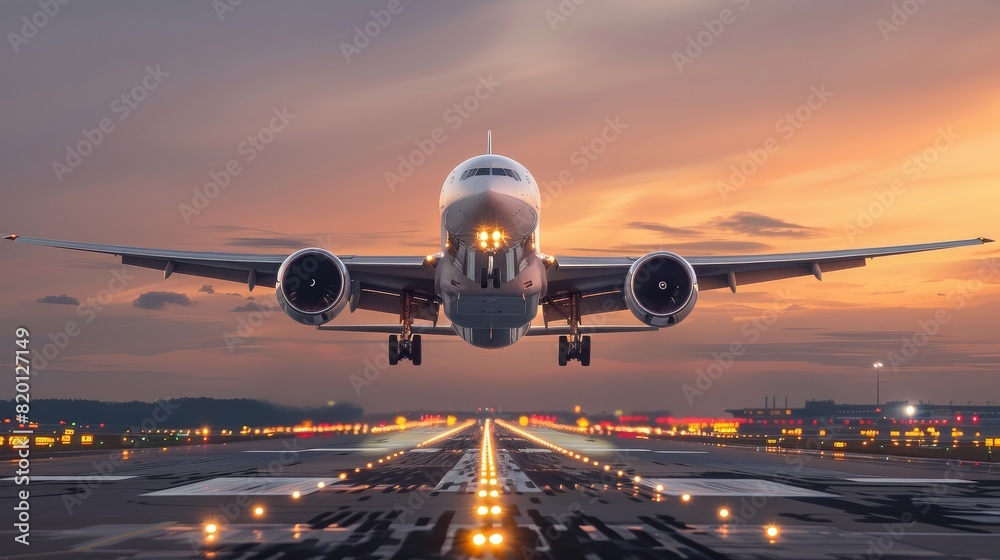 A large jetliner taking off from an airport A large jetliner taking off from an airport