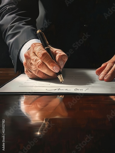 Business People signing and agreeing on a contract for a job offer making a business deal. photo