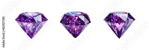 Set of three Purple color crystal diamond  isolated over on transparent white background