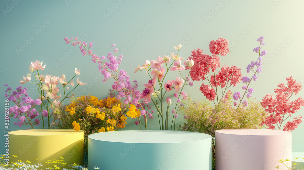 色とりどりのお花と台 色とりどりのお花と台