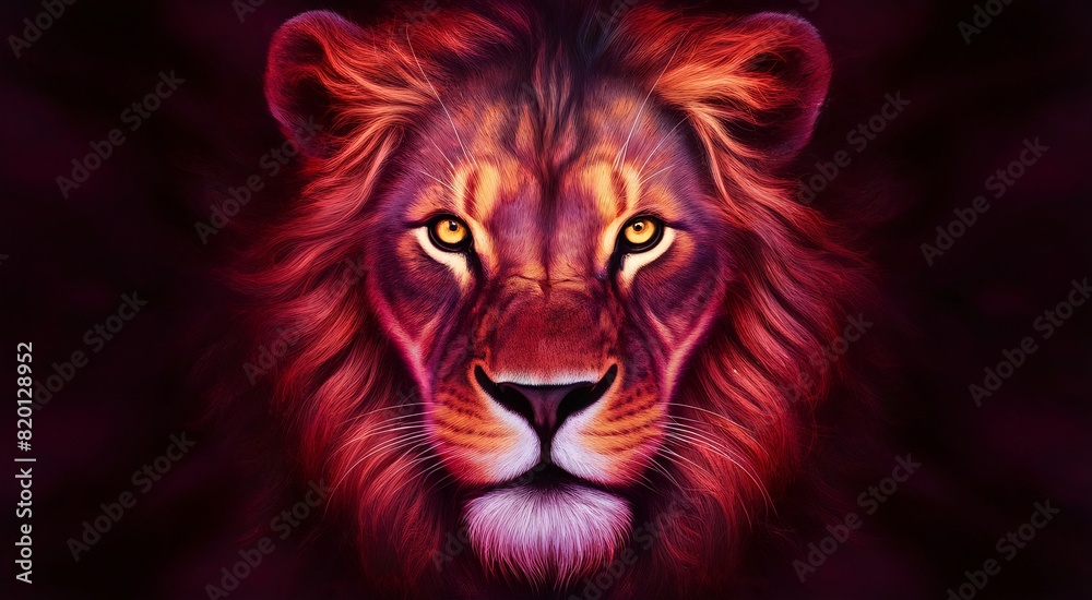 Majestic Lion in Neon Colors Against Dark Background Majestic Lion in Neon Colors Against Dark Background