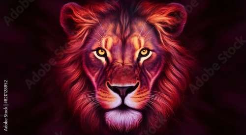 Majestic Lion in Neon Colors Against Dark Background