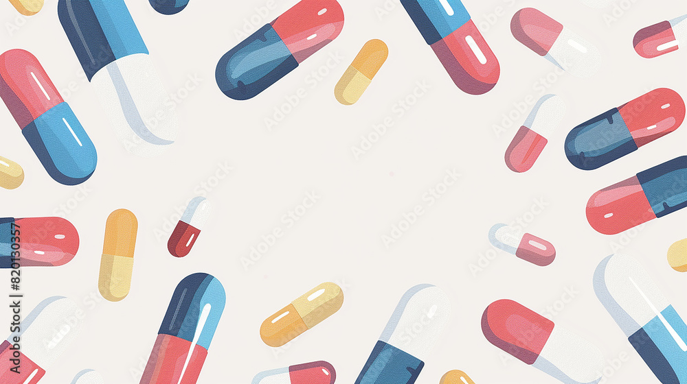 Illustration with a white background, with capsules on the sides and space in the center for writing text. Illustration with a white background, with capsules on the sides and space in the center for writing text.
