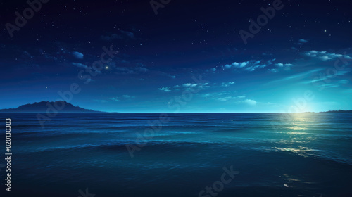 Nighttime seascape with stars, moonrise, and open ocean under dark sky background © dvoevnore