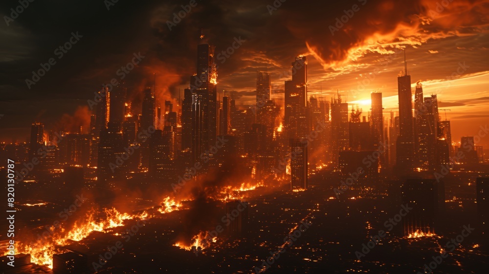 Big fire burning in the city at night. Big fire burning in the city at night.