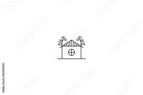 Unique house logo design with leaf decoration