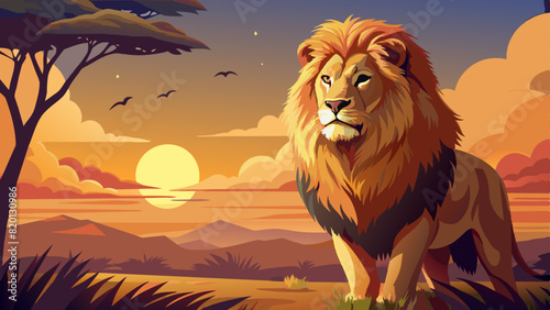 lion in the sunset