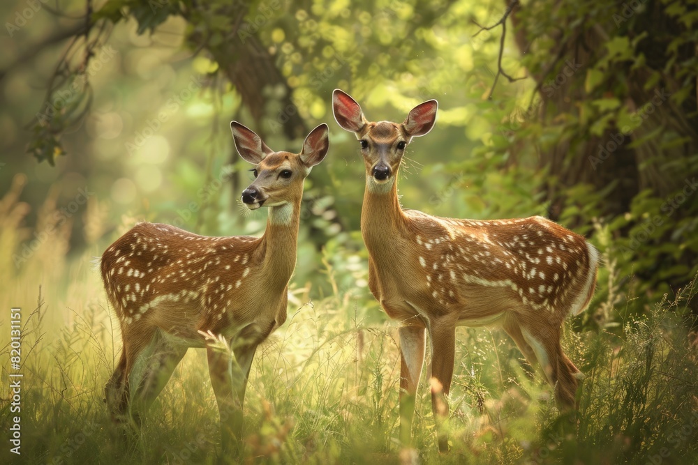 Deers in the Woods. Showcase of Wild Cervids Roaming in Natural Habitat Deers in the Woods. Showcase of Wild Cervids Roaming in Natural Habitat