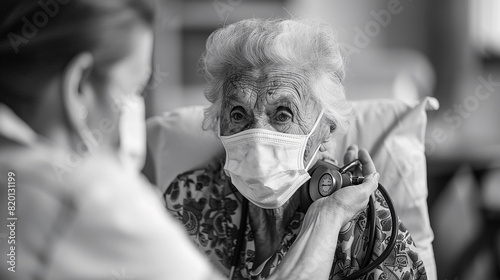 an illustration of an elderly woman checking blood pressure