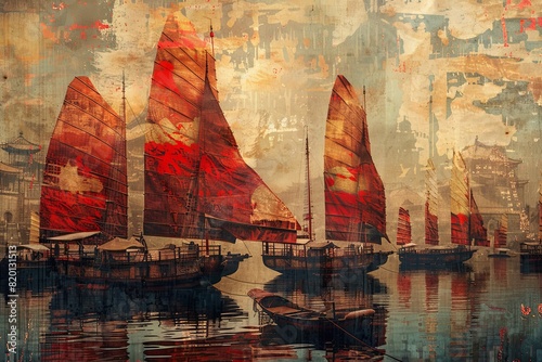 Illustration of a Chinese port from the times of Marco Polo.