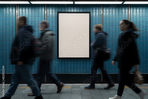 Mock up blank poster in the subway
