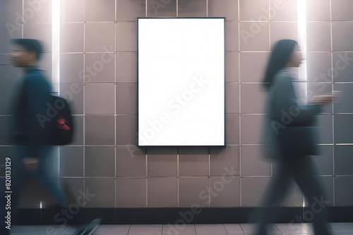 Mock up blank poster in the subway